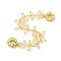 Настоящее золото 18K Латунная прозрачная кубическая циркония цепочка кисточка европейская цепь безопасности подвески, реальный 18 k позолоченный, 95x11.5 мм, отверстие : 4 мм