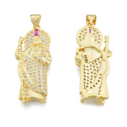 Real 18K Gold Plated Brass Micro Pave Cubic Zirconia Pendants, Saint, Real 18K Gold Plated, 35x14.5x4mm, Hole: 3.5x4mm