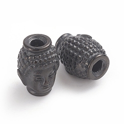Черный Цвет Металла Буддийские 304 бусы из нержавеющей стали, Голова Будды, металлический черный , 15x11.5x10.5 мм, отверстие : 3.2 мм