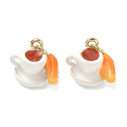 Настоящее золото 18K Латунь эмаль подвески, кофе с кулинарными прелестями, долговечный, стойки покрытие, без свинца и без кадмия, реальный 18 k позолоченный, 12x13x12 мм, отверстие : 3 мм, Перейти кольцо: 5x1 мм