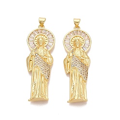 Настоящее золото 18K Религиозные латунные подвески с микропаве из прозрачного кубического циркония, святое очарование, реальный 18 k позолоченный, 50.5x17.5x6 мм, отверстие : 5x3 мм