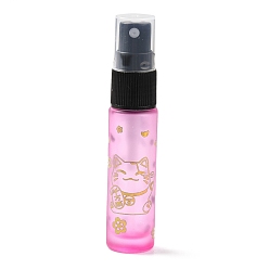 Pearl Pink Glass Spray Bottles, Fine Mist Atomizer, with Plastic Dust Cap & Refillable Bottle, with Fortune Cat Pattern & Chinese Character, Pearl Pink, 2x9.6cm, Hole: 9.5mm, Capacity: 10ml(0.34fl. oz)