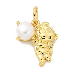 Обезьяна Стойки обшивки латунные подвески, с ABS имитации жемчуга, долговечный, без свинца и без кадмия, реальный 18 k позолоченный, обезьяна, 21.5x18x7.5 мм, отверстие : 5.5 мм