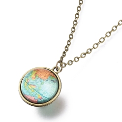 Earth Pattern Ожерелье из стекла, с тросовыми цепями из сплава и застежками-клешнями, без кадмия и без свинца, круглые, образец земли, 20.07 дюйм (51 см), подвески: 24x21x19 мм