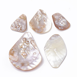 BurlyWood Freshwater Shell Big Pendants, Mixed Shapes, BurlyWood, 45~85x30~60x5~10mm, Hole: 2mm