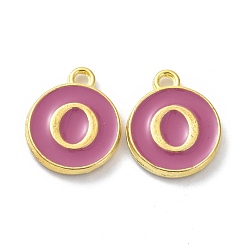 Letter O Golden Plated Alloy Enamel Charms, Cadmium Free & Lead Free, Enamelled Sequins, Flamingo, Flat Round with Letter, Letter.O, 14x12x2mm, Hole: 1.4mm