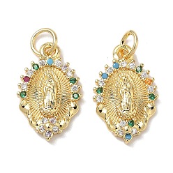 Oval Подвески из латуни с кубическим цирконием на тему святой девы, с целью перехода в кольце, без свинца и без кадмия, долговечный, стойки покрытие, овальные, 17x11x2.5 мм, отверстие : 3 мм