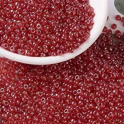 (RR166) Transparent Ruby Luster Миюки круглые бусины рокайль, японский бисер, 8/0, (rr 166) прозрачный рубиновый блеск, 3 мм, отверстие : 1 мм, Около 422~455 шт / 10 г