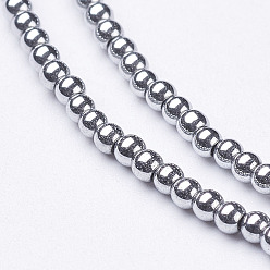 Silver Non-Magnetic Synthetic Hematite Beads Strands, Round, Silver, 2mm, Hole: 0.6mm, about 223pcs/strand, 15.7 inch