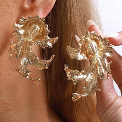 Doré  Boucles d'oreilles en alliage pour femmes, fleur, or, 64x41mm