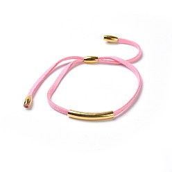 Pink Verstellbare Armbänder aus Veloursleder, mit Messingreisperlen und 304 Edelstahlrohrperlen, golden, rosa, 5-1/2 Zoll (14cm)~5-3/4 Zoll (14.5cm), 3 mm