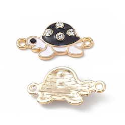 Black Alloy Connector Charms, with Crystal Rhinestone and Enamel, Tortoise Links, Light Gold, Black, 12x23x3mm, Hole: 1.5mm