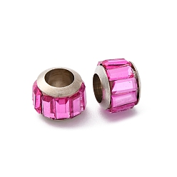 Фуксин Латуни европейского бисера, со стеклом, бусины с большим отверстием, стойки покрытие, долговечный, без свинца и без кадмия, колонка, платина, фуксиново-красные, 9.5x7 мм, отверстие : 5 мм