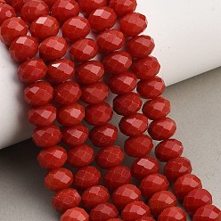 Rouge Rangs de perles de jade blanc naturel teintées et facettées, rondelle, rouge, 9.5~10x7.5~8.5mm, Trou: 1mm, Environ 47~50 pcs/chapelet, 14.76~15.16'' (37.5~38.5 cm)
