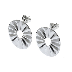 Нержавеющая Сталь Цвет Устойчивые к потускнению 201 серьги-гвоздики из нержавеющей стали, с 304 штифтов из нержавеющей стали, рифленый пончик, цвет нержавеющей стали, 21x18 мм