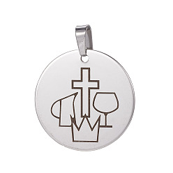 Stainless Steel Color Tarnish Resistant 201 Stainless Steel Pendants, Flat Round, Stainless Steel Color, 30x1mm, Hole: 4x8mm