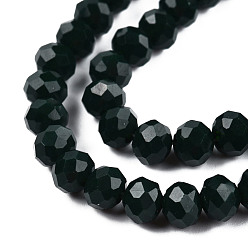 Dark Green Opaque Solid Color Glass Beads Strands, Faceted, Rondelle, Dark Green, 2x1.5mm, Hole: 0.4mm, about 195pcs/strand, 11 inch(28cm)