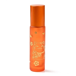 Dark Orange Glass Roller Bottles, with Lid and Glass Roller Balls, Refillable Bottles, Column with Fortune Cat Pattern & Chinese Character, Dark Orange, 2x8.6cm, Hole: 9.5mm, Capacity: 10ml(0.34fl. oz)