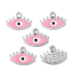 Pink CCB Plastic Enamel Pendants, Evil Eye, Pink, 14.5x21x2.5mm, Hole: 2.2mm