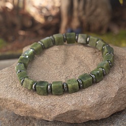 Southern Jade Эластичные браслеты из натурального южного нефрита и синтетических немагнитных гематитовых бусин для женщин и мужчин., регулируемый