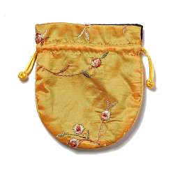 (932FM) Темно-синий аква-матовый с подкладкой Мешочки для упаковки из китайской парчи, шнурок сумки, подкладка случайный цвет, площадь с цветочным узором, темно-золотистые, 14x11.7x0.2 см