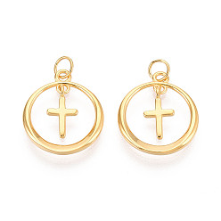 Настоящее золото 24K 925 кольцо из стерлингового серебра с подвесками-крестиками, с соединительным кольцом и 925 штампом, реальный 24 k позолоченный, 15.5x13.5x1.5 мм, отверстие : 2.7 мм