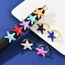Морская звезда Латунные эмалевые регулируемые манжеты для женщин, реальный 18 k позолоченный, без кадмия, без никеля и без свинца, разноцветные, морская звезда, звезды: 21x22.5 мм, внутренний диаметр: регулируемый
