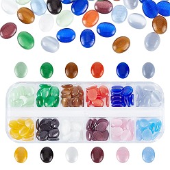 Mixed Color 144Pcs 12 Colors Cat Eye Cabochons, Oval, Mixed Color, 10x8x2.5mm