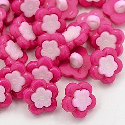 Fuchsia Acrylic Shank Buttons, Plastic Buttons, 1-Hole, Dyed, Flower Plum Blossom, Fuchsia, 14x3mm, Hole: 4x2mm