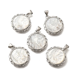 Платина Латунь с резными подвесками из натуральной ракушки, стойки покрытие, плоско-круглые, платина, 22x19.5x3.5 мм, отверстие : 3x4 мм