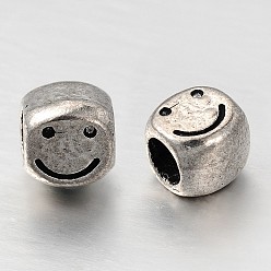 Antik Silber Farbe Tibetische Stil Legierung Großlochperlen, großes Loch Lächeln Perlen, Antik Silber Farbe, 8x8x7 mm, Bohrung: 4.5 mm
