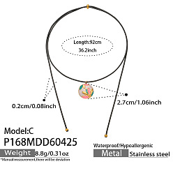Light Coral 304 Stainless Steel Enamel Flat Round with Flower Pendant Slider Necklaces for Women, Golden, Light Coral, 36.22 inch(92cm)