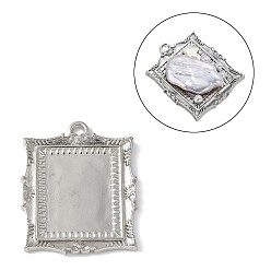 Rectangle Латунные подвески из латуни с кабошонами, платина, прямоугольные, лоток : 19x15.5 мм, 33.5x7.5x3 мм, отверстие : 2.3 мм