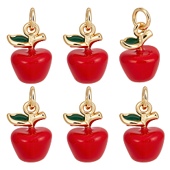 Яблоко 6 кулоны латунные эмалевые шт., с целью перехода в кольце, реальный 18 k позолоченный, фруктовое очарование, яблоко, 15x10 мм, отверстие : 3 мм