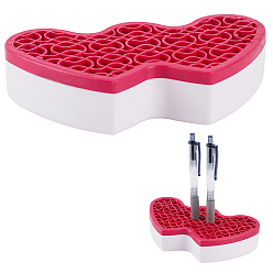 Cerise Multipurpose Silicone Storage Box, for Cosmetics Brush Holder, Pen Holder, Toothbrush Holder, Lipstick Holder, Double Heart, Cerise, 9x15.6x3.35cm, Box Size: 18.6x8.8x3.55cm