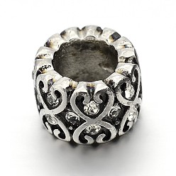 Argent Antique Rétro 304 nuance d'acier inoxydable un strass perles, colonne, argent antique, 7.5x11mm, Trou: 6mm