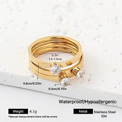 Golden 304 Stainless Steel Pave Cubic Zirconia Finger Rings, Round, Stackable Rings, Golden, 6mm, US Size 8(18.1mm)