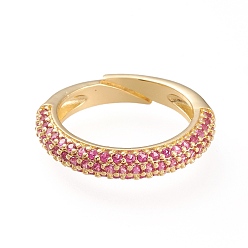 Темно-Розовый Регулируемые кольца манжеты из латуни с микропаве и кубическим цирконием, открытые кольца, долговечный, золотые, темно-розовыми, Размер 5, 16 мм