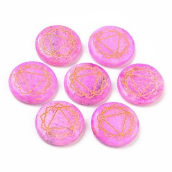 Manipura Natural White Jade Beads, No Hole, Flat Round with Chakra, Dyed, Manipura, 25~26x5.5mm