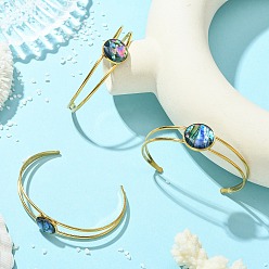 Golden 3Pcs 3 Styles Natural Abalone Shell 304 Stainless Steel Open Cuff Bangle Sets with Enamel, Flat Round, Golden, Inner Diameter: 1.89x2.60 inch(4.8x6.6cm), about 1pc/style