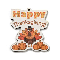 Слово Древесины подвески, тема благодарения, оранжевые, слово, 44.5x38.5x3 мм, отверстие : 2 мм