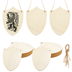 Античный Белый 40 шт. незаконченных деревянных подвесных украшений, с джутовыми канатами, форма щита, старинный белый, 100x70x2.5 мм