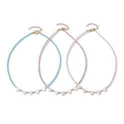 Mixed Color Glass Beads Necklaces, Natural Freshwater Shell Heart Pendant Necklaces, Mixed Color, 15.47 inch(39.3cm)