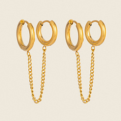 Real 18K Gold Plated 304 Stainless Steel Double Hoop Earrings for Women, Chain Shape, Real 18K Gold Plated, 37x0.8~10mm