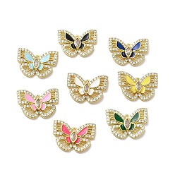 Mixed Color Rack Plating Brass Cubic Zirconia Pendants, with Enamel, Long-Lasting Plated, Lead Free & Cadmium Free, Golden, Butterfly, Mixed Color, 18x24x4mm, Hole: 1.5mm