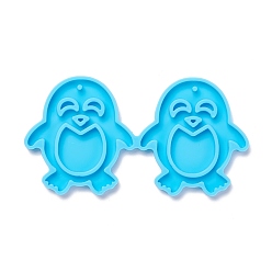 Deep Sky Blue Penguin DIY Pendant Silicone Molds, for Earring Making, Resin Casting Molds, For UV Resin, Epoxy Resin Jewelry Making, Deep Sky Blue, 43x81x4mm, Hole: 2mm