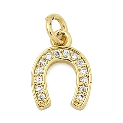 Прозрачный Латунные микро проложить кубического циркония подвески, подковы прелести, с целью перехода в кольце, без свинца и без кадмия, долговечный, реальный 18 k позолоченный, стойки покрытие, прозрачные, 11x8.5x1.8 мм, отверстие : 2 мм