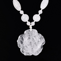 Quartz Crystal Natural Quartz Crystal Flower Pendant Necklaces, with Stainless Steel Clasps, Stainless Steel Color, 18.50 inch(47cm)~20.67 inch(52.5cm)