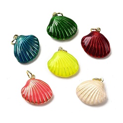(52) Непрозрачная лаванда Латунь эмаль подвески, подвески в форме ракушек, реальный 18 k позолоченный, без свинца и без кадмия, долговечный, стойки покрытие, разноцветные, 19.5x20x7.5 мм, отверстие : 4.5 мм