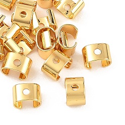 Настоящее золото 18K Обжимные зажимы для шнура Shegrace из латуни U-образной формы, без свинца, без кадмии и без никеля, реальный 18 k позолоченный, 6x4x4.5 мм, отверстие : 1.2 мм